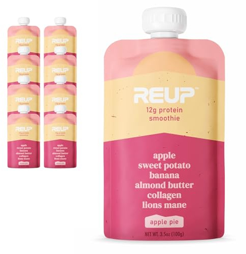 Reup Collagen Protein Smoothie - 12g Protein, 10g Collagen, Dairy Free, Ready to Drink - High Protein Snacks for Adults, Dairy Free Protein Shakes, Protein Pouches Adult, Smoothie Pouches - 8 Count