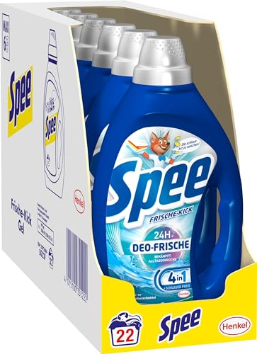SPEE Deo-Frische Frische-Kick Waschmittel 6x 22 WL (132 Waschladungen), Flüssigwaschmittel mit 4 + 1 Formel bekämpft Alltagsgerüche für 24 h Deo-Frische, Vollwaschmittel für Temperaturen ab 20°C