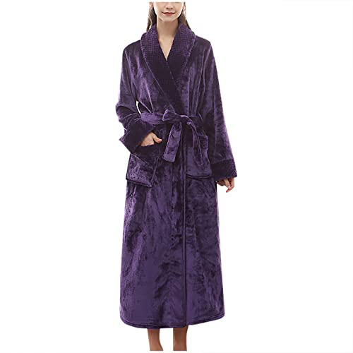 NSICBMNO Robe de chambre longue pour femme - Manteau moelleux - Peignoir de bain en polaire - Pyjama d'hiver pour femme - Peignoir de luxe en velours épais - Robe de chambre en peluche avec poches -
