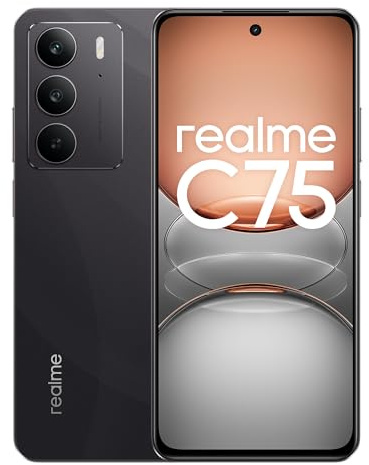 realme C75 Teléfono Móvil 8+128 GB, Resistencia IP69 al Polvo y al Agua, Batería Enorme de 5828 mAh, Experiencia de IA Inteligente, Pantalla FHD de 6,72 a 90 Hz, Negro, sin Adaptador