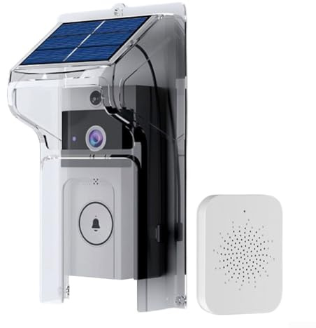 DAZZLEEX Sonnette avec Caméra, Sonnette sans Fil Anneau avec Caméra, Sonnette WiFi à énergie Solaire avec Couvercle étanche pour Vision Nocturne et système d'interphone bidirectionnel, Blanc