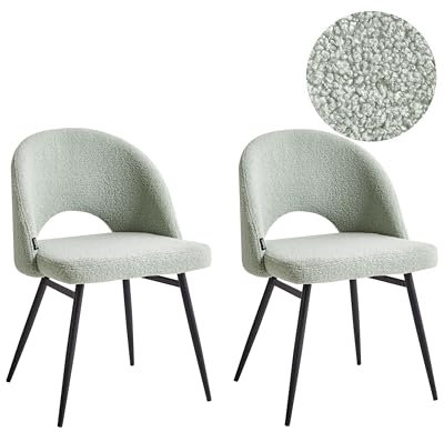Beliani Conjunto de 2 sillas de Comedor Modernas tapicería de bouclé Respaldo rebajado Asiento salón Comedor Verde Claro Onaga