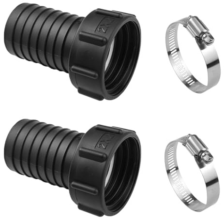 2 Piezas Adaptador IBC S60x6 (60 mm), Rosca Hembra a Boquilla de 50 mm | Manguera de Jardín Adaptador de Tanque con Abrazaderas de Acero Inoxidable para una Amplia Gama de Tuberías y Válvulas