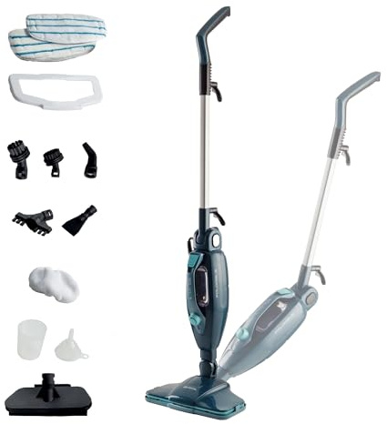 Ariete 4175 Steam Mop Foldable 10 in 1, Scopa a Vapore Pieghevole, 1500 Watt, 10 funzioni in 1, Kit accessori, Capacità 350 cc, Blu