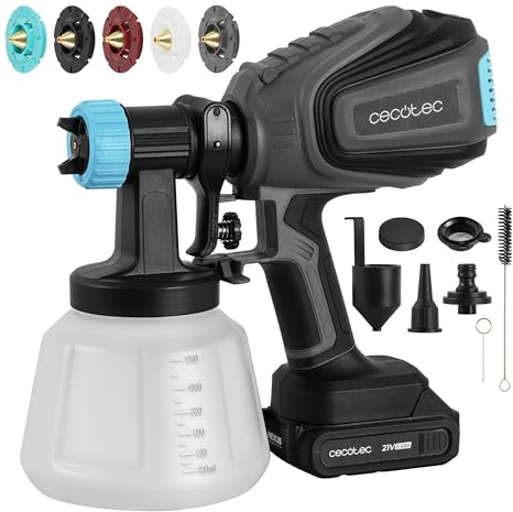 Cecotec TotalPaint 4000 Liberty batterifärgpistol med 800 W effekt, 14 kPa noggrannhet, inkluderar 4 munstycken, behållare med en kapacitet på 1200 ml, maximalt flöde på 800 ml/min