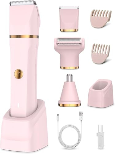 Rasoirs pour femme 3 en 1, tondeuse de bikini étanche IPX7, tondeuse de nez rechargeable, tondeuse à poils pubiens pour femmes humides et secs, rasoir électrique indolore pour le corps, les bras, les