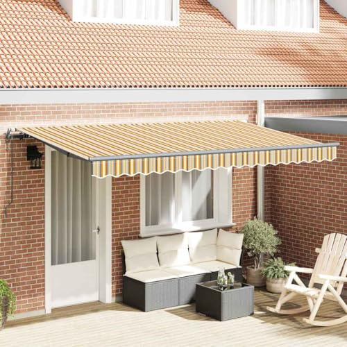 Store rétractable jaune 400 x 200 cm, tissu polyester, protection UV, montage mural avec télécommande, pour terrasse, jardin et extérieur