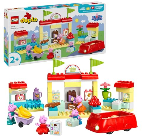 LEGO Duplo Le Supermarché de Peppa Pig - Jouet Éducatif pour Fille ou Garçon dès 2 Ans - Motricité Fine - Magasin avec Jouet Voiture et 4 Figurines - Idée Cadeau pour Enfant 10434