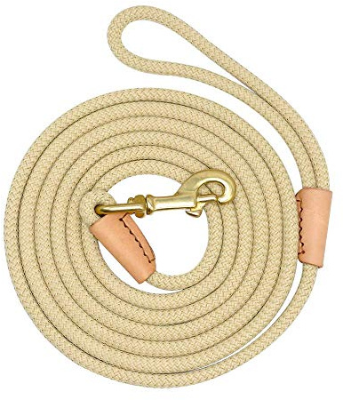 Schleppleine für Große Hunde 10M 20M 5M Hundeleine Trainingsleine Hund Runde Gummierte Griff rutschfeste und Robuste Trainingsleine Karabiner aus Messing (3m, Beige)