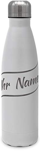 printplanet - Isolierte Trinkflasche mit Text oder Namen graviert - Edelstahl Thermo-Flasche mit Gravur, 500ml - Weiß - Motiv: Welle