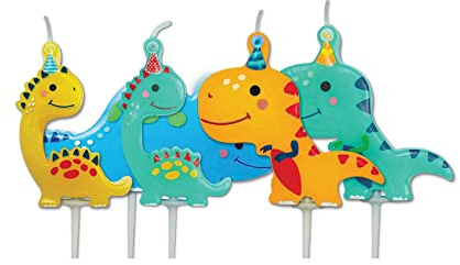 Anniversary House Dinosauriefest födelsedagsljus för kakor, paket med 5, flerfärgad, festdekoration, tårtdekoration, 7,3 centimeter, AHC223
