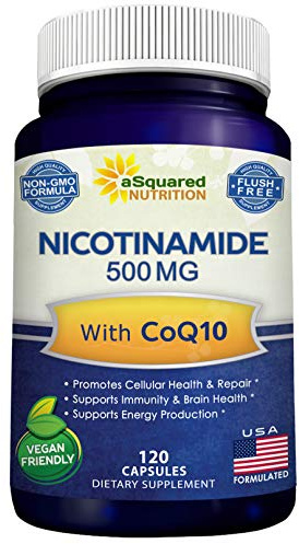 Nicotinamide with CoQ10 (120 Capsules) - Vitamin B3 500mg (Niacinamide Flush Free) - Coenzyme Q10 Powder - VIT B-3 & Coq 10 Supplement Pills to Support Energy, NAD, & Skin Cell Health