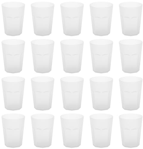 Engelland - 20 x Plastikbecher, Trinkbecher, Weiß, Frostoptik, 400 ml, Eichstrich, bruchfest, stapelbar, Mehrweg, Kunststoff, wiederverwendbar, Party-Becher, Trink-Glas
