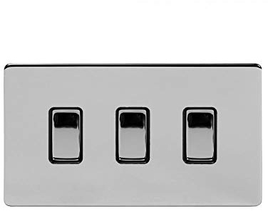 Soho Lighting Polished Chrome 3 Gang Light Switch Double Plate Blk Ins Screwless