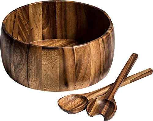 Kalmar Home Ensaladera suave extra grande de madera de acacia de 12 pulgadas con servidores