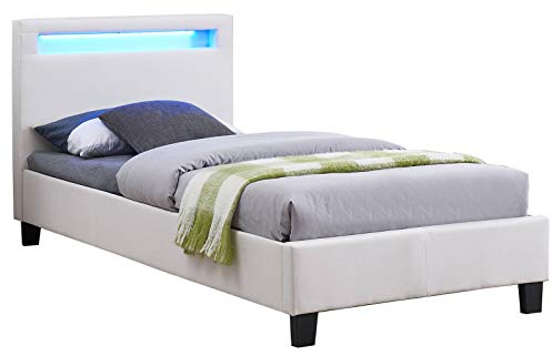 CARO-Möbel Polsterbett Himalaya mit LED Beleuchtung Einzelbett Jugendbett 90x200 cm mit Lattenrahmen, Stoffbezug in weiß
