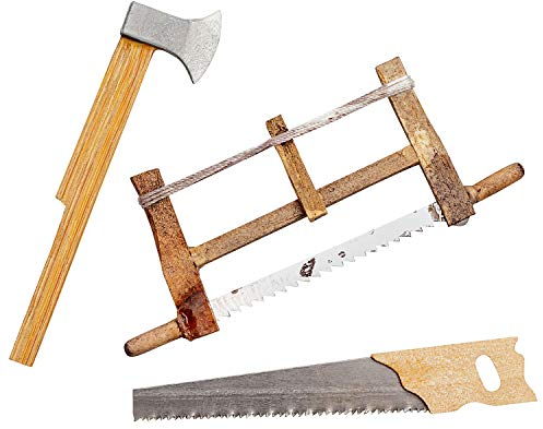 MaMeMi Schreinerset mit Sägen & Axt [ca. 6-7 cm, handgefertigt] – Hochwertiges Krippenzubehör für Weihnachtskrippen, Modellbau & individuelle Krippengestaltung