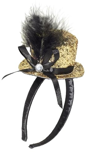 W WIDMANN MILANO Party Fashion - Mini diadema de sombrero de copa con plumas, accesorio de disfraz brillante para Carnaval
