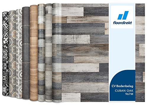 Floordirekt PVC Bodenbelag Meterware nach Maß Vinylboden, CV Linoleum für Küche & Balkon in Holzoptik, Fliesenoptik, Steinoptik - robust & pflegeleicht 200 x 200 cm | Plaza | Cuban Oak 967m