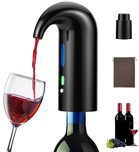 SisDruo Aérateur à vin électrique, carafe de vin portable à une touche, distributeur oxydant à vin à filtre automatique multi-intelligent avec rechargeable USB, accessoires de vin rouge (Noir)
