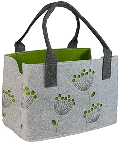 GILDE Filztasche Dillblüte, 41 cm, Einkaufstasche/Holztasche/Strandtasche - reißfest & trägt viel Gewicht - polstert Ihre Einkäufe sicher ab und besitzt viel Stauraum (Hellgrau)