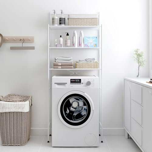 MALLBOO Ripiano superiore per lavatrice con 3 Ripiani, Scaffale da Bagno Salvaspazio, Assemblaggio Facile(Bianco)