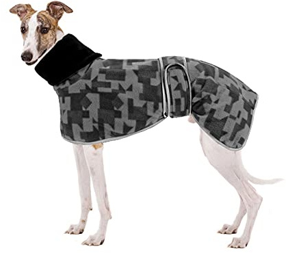 Winterpullover aus Fleece für Whippet Windhunde, warmes Fleece-Futter und verstellbare Bänder, Grau