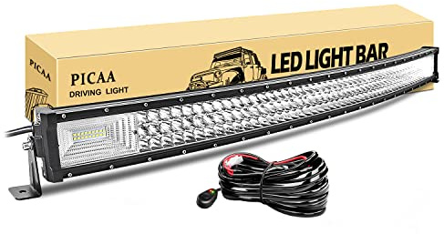 PICAA LED Arbeitsscheinwerfer Bar 42 Zoll 104CM 540W Gewölbt 7D Lichtbalken | Lichtleiste,mit 12V Kabelsätzen,Wasserfest,Drei Reihen, Zusatzscheinwerfer Bar,für SUV Offroad ATV UTV Traktor 4x4 Auto,6000K