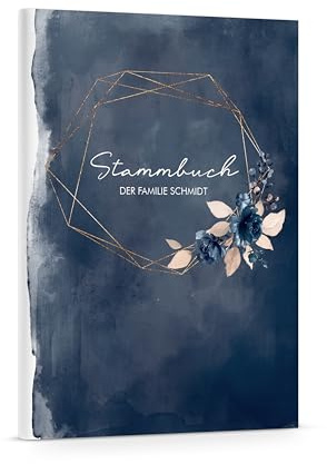DeinWeddingshop Stammbuch der Familie Personalisiert | Klassisches Standesamt Format 13 x 20 cm | 6-Ringmechanik | Watercolor Breeze Blau | Register & Personalisierung | Made in Germany