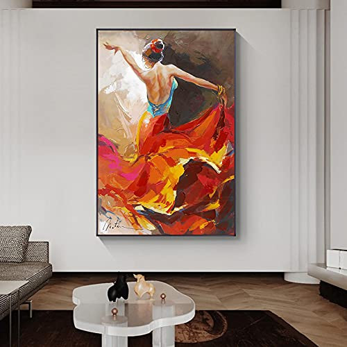 Cuadros abstractos de arte de pared Bailarina de flamenco Color brillante Estilo al óleo Impresión en lienzo Pintura Sala de estar Decoración para el hogar Póster 70x100cm (28x39in) Sin marco