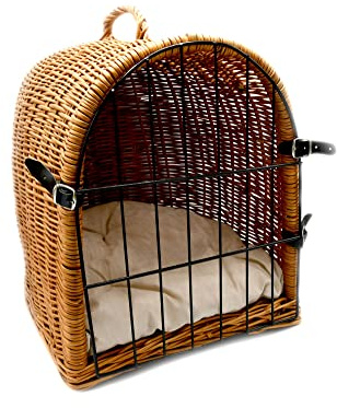 MyBer® Katzentransportbox Katzen Katzenkorb Katzenhöhle Katzenbett Weidenkorb Kleintier Transport Box aus Weide mit Verschluß geflochten K5-080-SK-SB