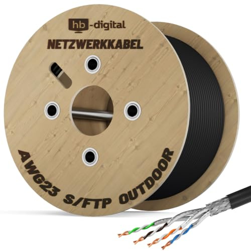 HB-DIGITAL 250m Câble Réseau Extérieur Cable Ethernet RJ45 CAT 7 - Câble d'Installation Blindé S/FTP - Double Blindage PiMF - Cuivre Pur AWG23 - max. 1000MHz 10Gbps - Extérieur PE - Noir