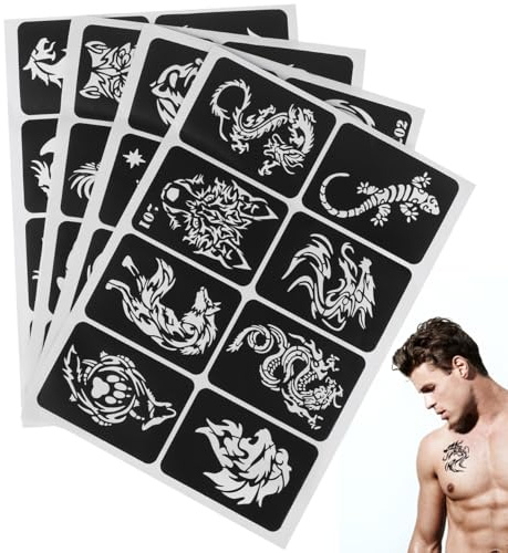 Ciieeo 32pcs Temporary Tattoos Stencils Self- adhesive Stencils Templates Reusable Face and Body Paint Stencils for Airbrush Henna Glitter Tattoos