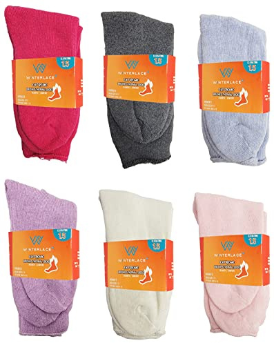 Winterlace 6 Pairs Thick Thermal Socks, Plus Size Womens Brushed Interior Warm Winter Cushioned Crew