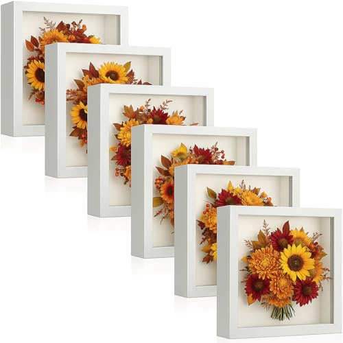 Tuanse 6 Pieces Shadow Box Picture Frame Square Shadow Boxes Display Cases for Sports Memorabilia Wedding Memories Crafts Pins Awards Medals Tickets and Photos (8 x 8 Inch, White)