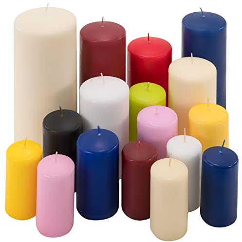 Stumpenkerzen 6kg Set bis 19 Stück getaucht Farbmix gemischt mehrfarbig verschiedene Größen Stumpen Kerzen duftfrei Kerzen-Posten Weihnachten