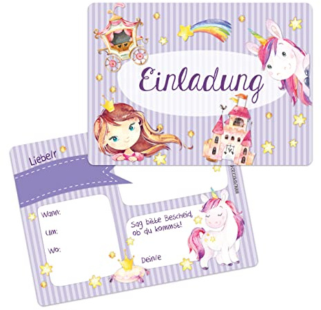 Papierdrachen 12 Einladungskarten zum Geburtstag für Kinder - Motiv Einhorn - Geburtstagseinladungen für deine Geburtstagsparty (DIN A6 mit abgerundeten Ecken)