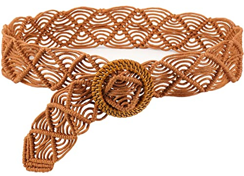 Suyi Boho Belt for Women Braided Woven Belts Bohemian Waist Belts for Dress Brown