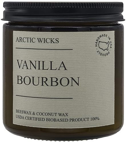 Vanilla Bourbon Candle | Arctic Wicks 16oz Coconut & Beeswax Candles | Scented Non-Toxic Candles for Fall, Winter, Holidays, Gifts for Him, Whiskey Bourbon, Vanilla | USDA Certified Biobased