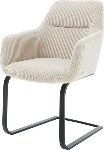 DELIFE Schwingstuhl Pejo-Flex Freischwinger flach Schwarz Cord Beige | Taschenfederkern