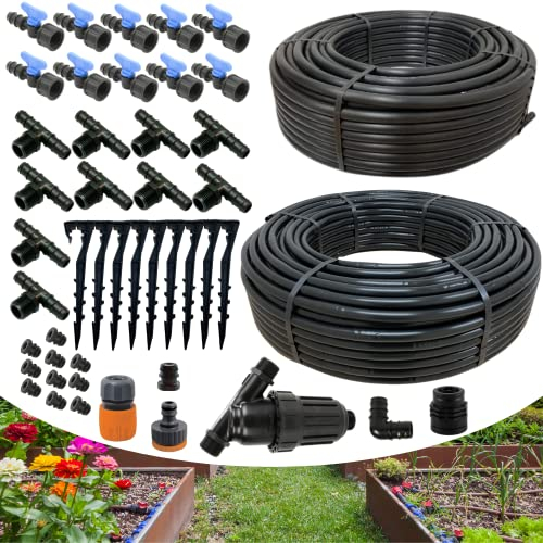 acquaverde | Kit Irrigazione a Goccia Orto da 100 mq con Ala Gocciolante 2 l/h passo 100 cm, Impianto Completo di Raccordi e Filtro, Sistema Irriguo ideale anche per Piante e Giardino – MADE IN ITALY