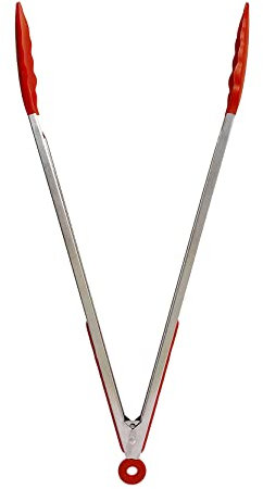 UPTALY 45 cm extra lange Grillzange (1 Stück rot), mit Silikonkopf, Edelstahl-Grillzange mit langem Griff, große Lebensmittelzange, dicke Steakzange, verlängerte Servierzange