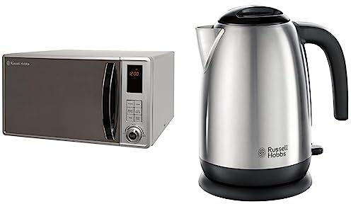 Russell Hobbs RHM2362S 23L Microwave, 800W, Auto Defrost, Silver & 23910 Adventure Brushed Stainless Steel Electric Kettle, Open Handle, 3000 W, 1.7 Litre, Brushed Steel