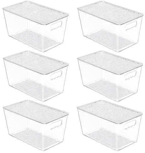 Vtopmart 6 Pack Clear Stackable Storage Bins with Lids, Medium Plastic Containers with Handle for Pantry Organizer and Storage,Perfect for Kitchen,Fridge,Cabinet, Closet,Bathroom Organization