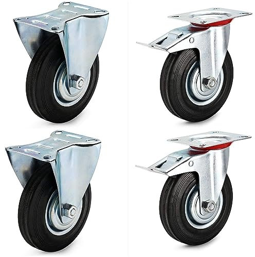 HD BRICO Set da 4 Ruote 125 mm (2 Fisse + 2 Girevoli con Freno) - Ruote pivontanti per mobili,4 Ruotelle Carico 400 kg - per uso interno ed esterno - Rotelle piroettanti