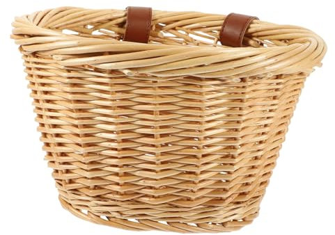 BESTonZON Rattankorb Aus Naturweidenmaterial Oval Als Kinderkorb Oder Lebensmittelkorb Für Vorderen Lenker Von Fahrrädern Praktische Aufbewahrung Für Handys Und Regenschirme Einfach Befestig