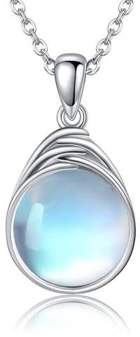 POPLYKE Lotus Blume Halskette für Damen 925 Sterling Silber Träne Mondstein Anhänger Lotus Schmuck Geschenke