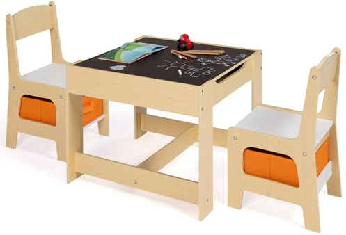 IDMarket - Table à Dessin réversible + 2 chaises Gabriel avec bacs de Rangement