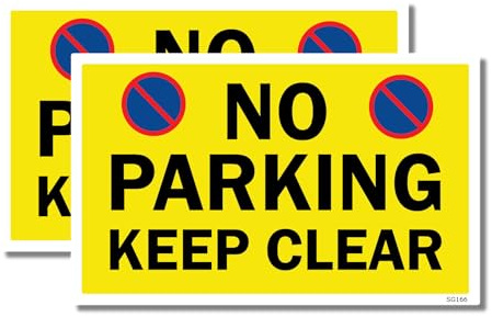 2 PACK - Sticker Gold - 14cm x 9cm No Parking Keep Clear Self Adhesive Stickers - Sign, Caution, Driveway Warning, Private Property SG166