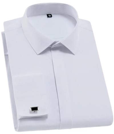 Camisas de vestir clásicas con puños franceses para hombre, manga larga, sin bolsillo, camisa de esmoquin con gemelos, camisas formales de fiesta de boda, blanco, 3XL